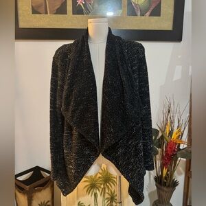 BNCI by Blanc Noir Women's M Open Front Shawl Open Drape Cardigan Black/ White